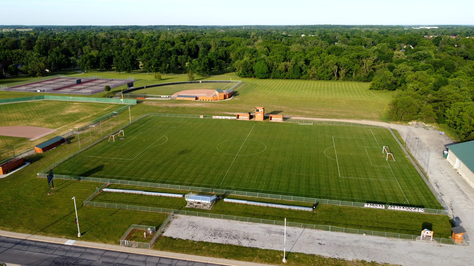Aerial view of the Tecumseh High School home soccer field